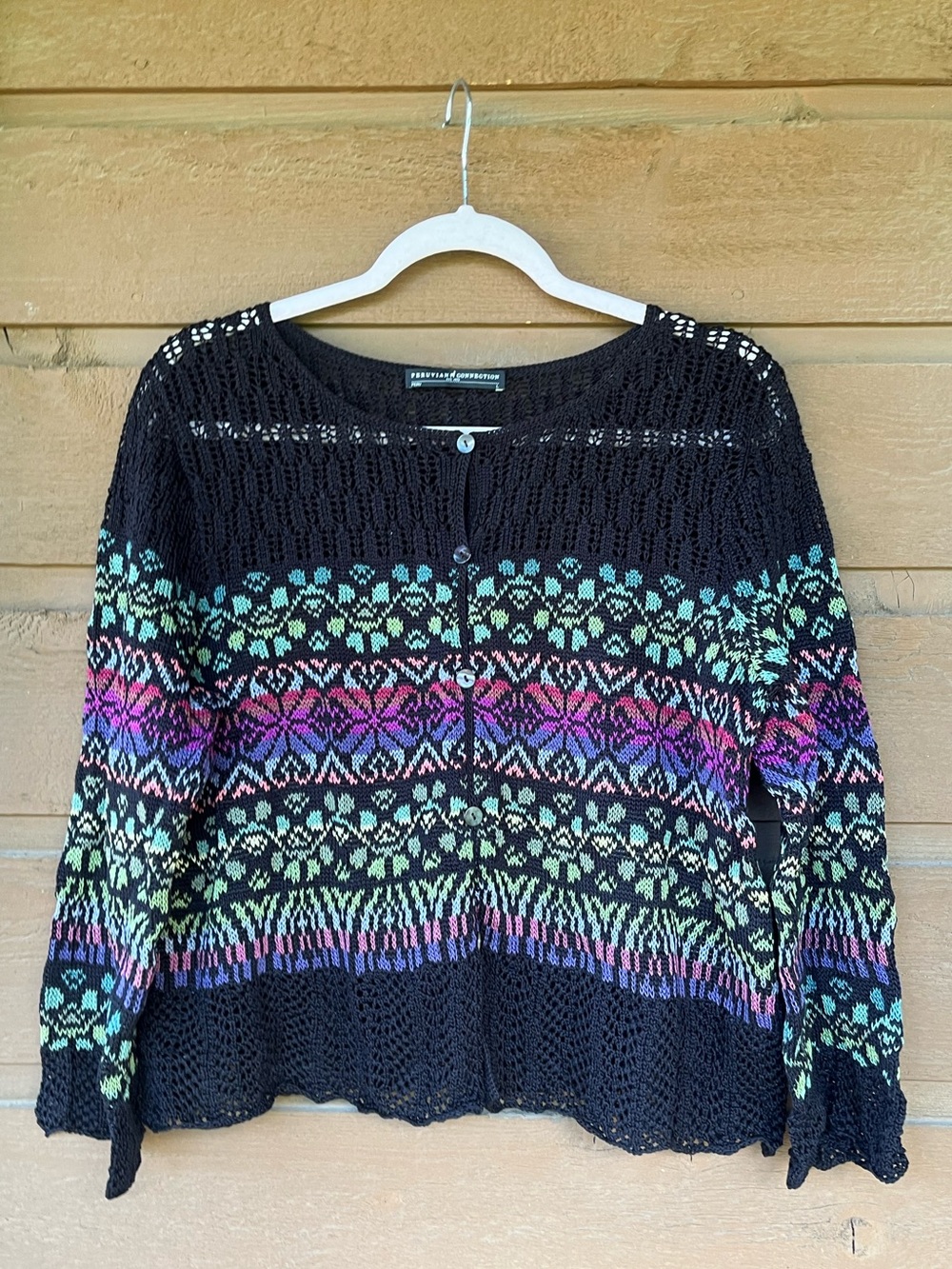 Peruvian Connection button down 100% Pima cotton sweater size L
